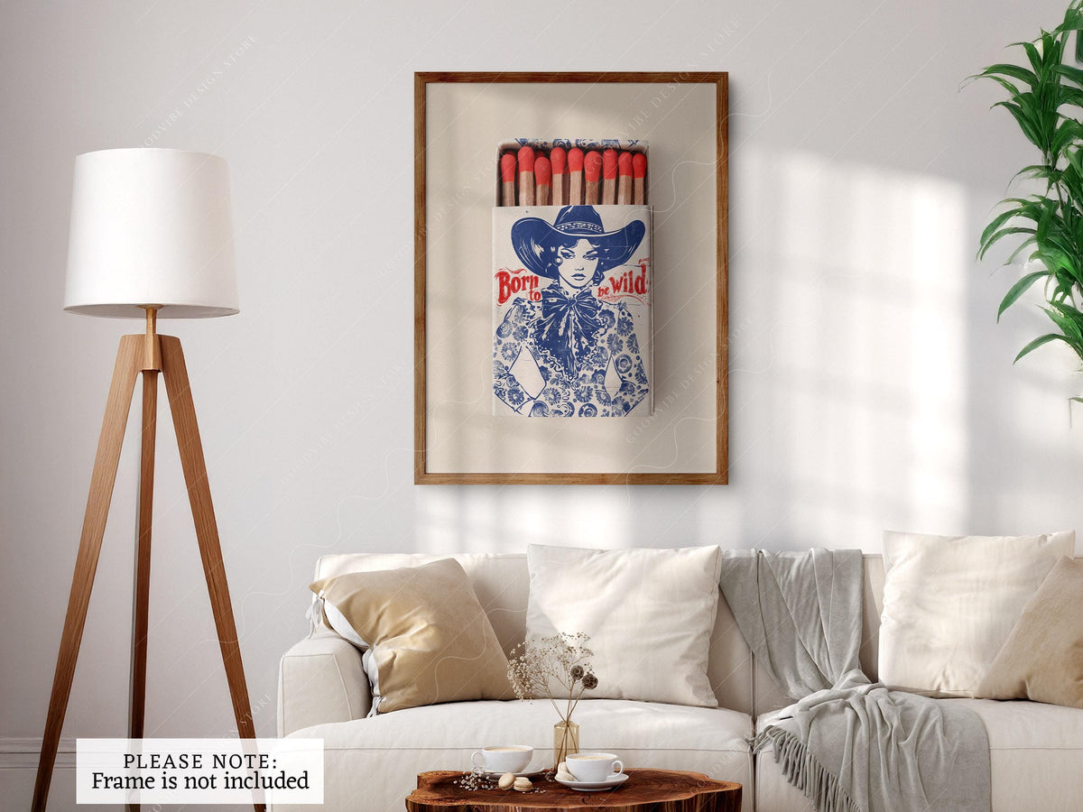 Born to Be Wild Cowgirl Matchbox Print – Vintage Western Wall Art Poster