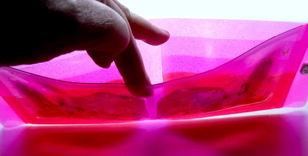 Liquid Glitter Jelly Elf Wallet. Multicolor Flower Elves Fairies & Neon Butterfly Shimmer in Holographic Hot Pink. Sensory + One-of-a-kind