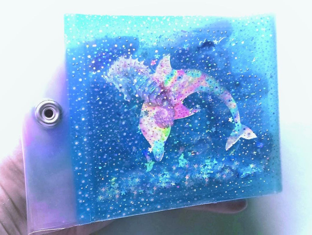 Big Liquid Glitter Jelly Wallet. Holographic Ice Dolphins & Seahorse + Jellyfish Swim in LED Crystal Dots Vinyl. Hypnotising Mirror Effect