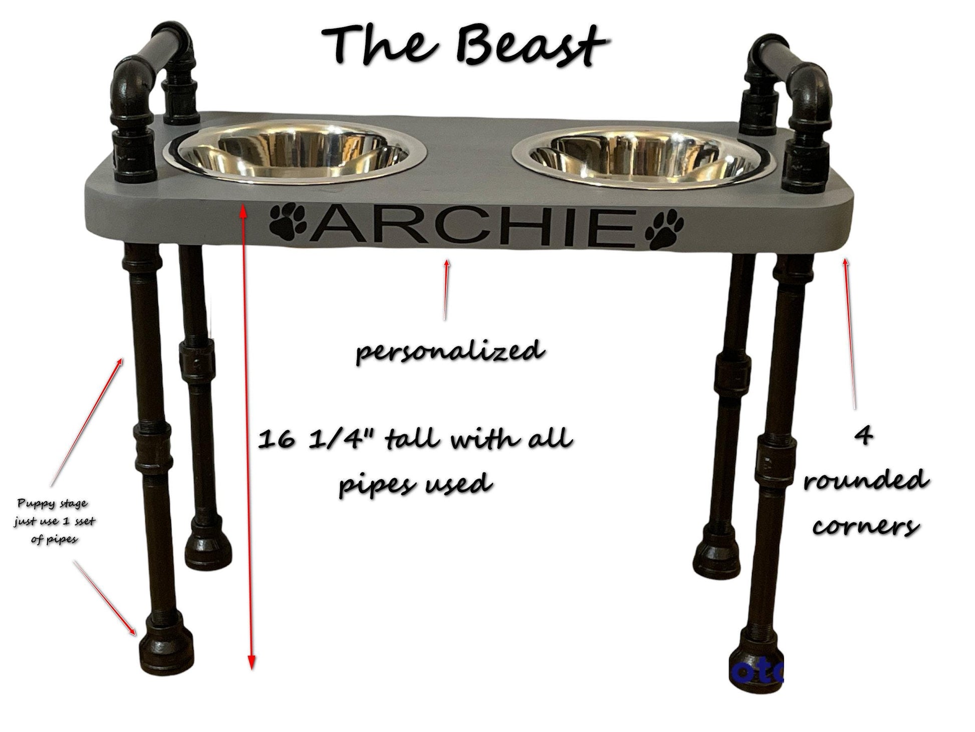 THE BEAST - Industrial style Tall Raised Dog bowl stand - The beast-Free Personalization Included