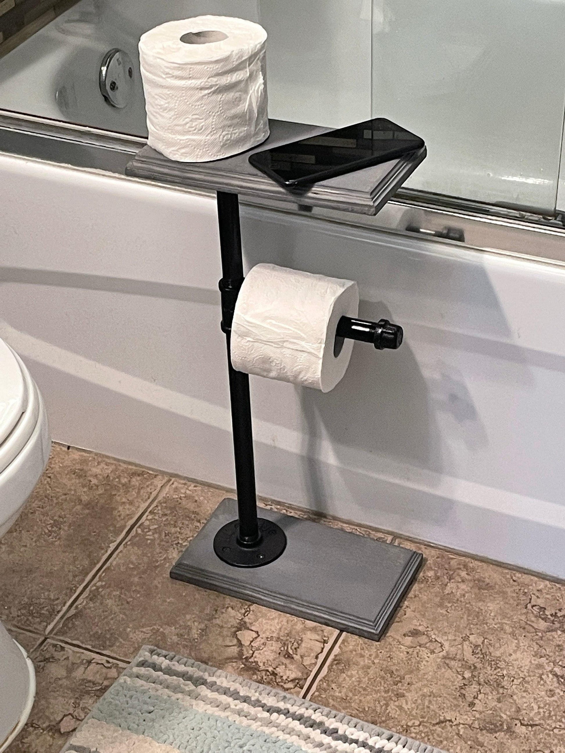 Porte-papier toilette à base plate avec étagère, porte-papier toilette en forme de tuyau, porte-papier toilette rustique - décoration de salle de bain