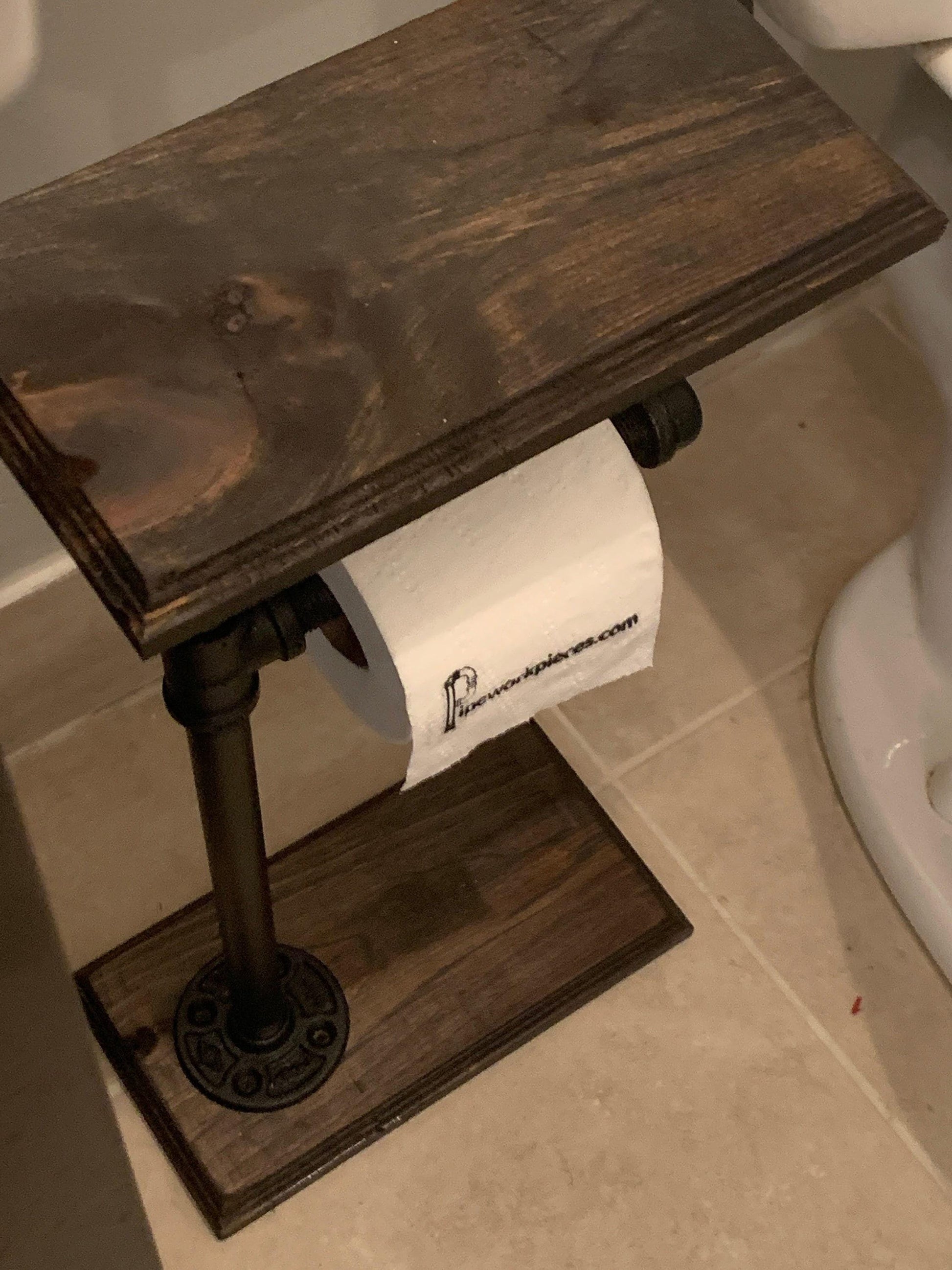 Porte-papier toilette à base plate avec étagère, porte-papier toilette en forme de tuyau, porte-papier toilette rustique - décoration de salle de bain