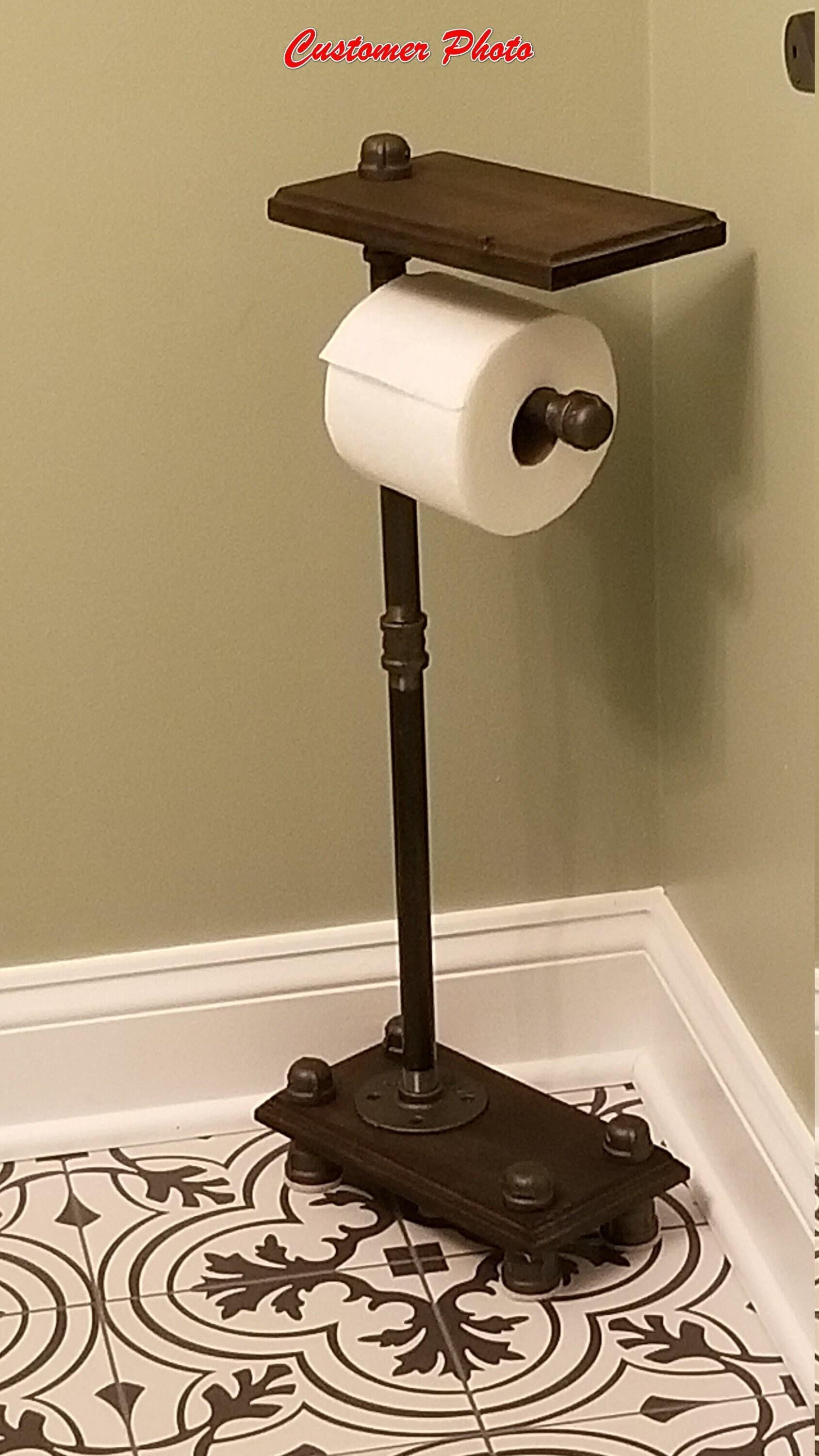 Porte-papier toilette sur pied de style industriel avec étagère pour téléphone - Porte-papier toilette