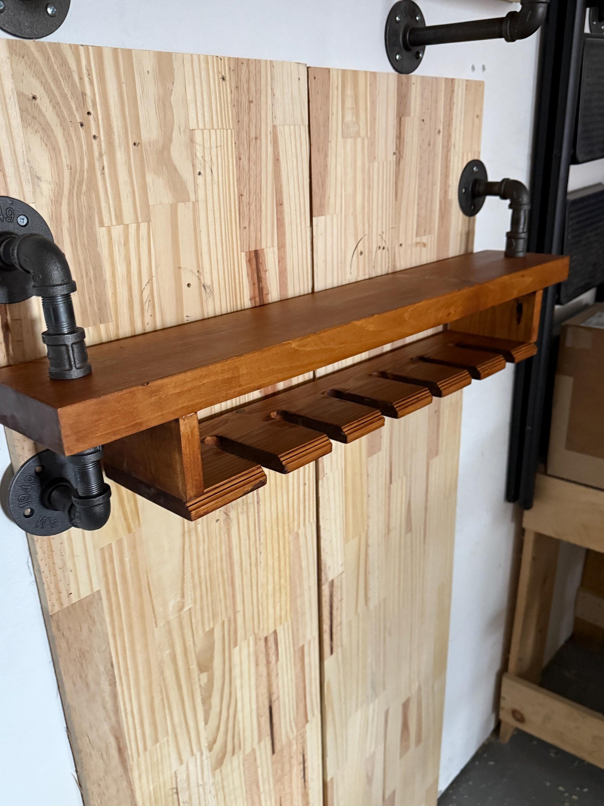 Casier à vin suspendu de style industriel - Étagère de bar - Étagère de bar avec porte-verres - 6 versions de verre