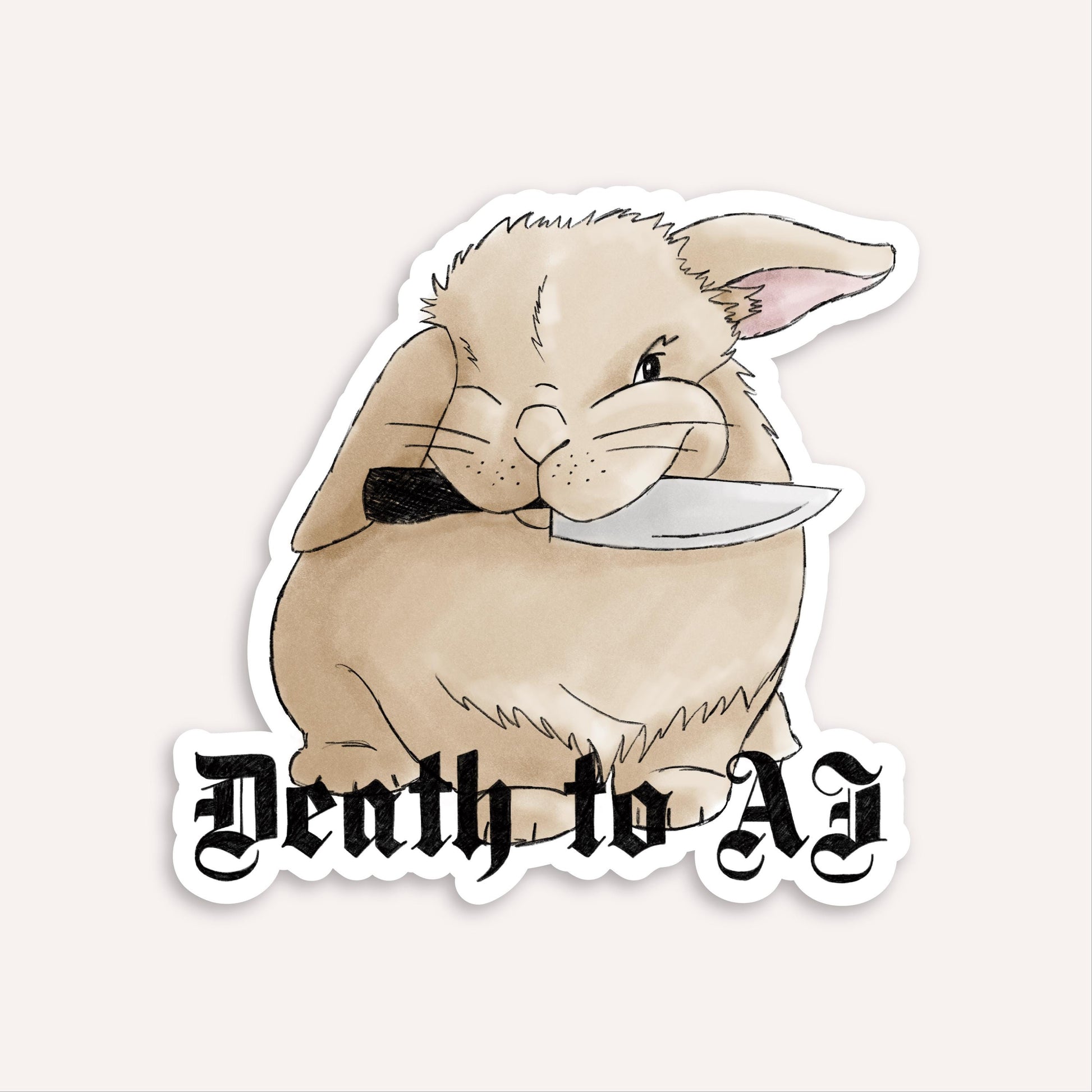 Cute Bunny Sticker | Angry Bunny Sticker | Death to AI Sticker | Gift for Artists