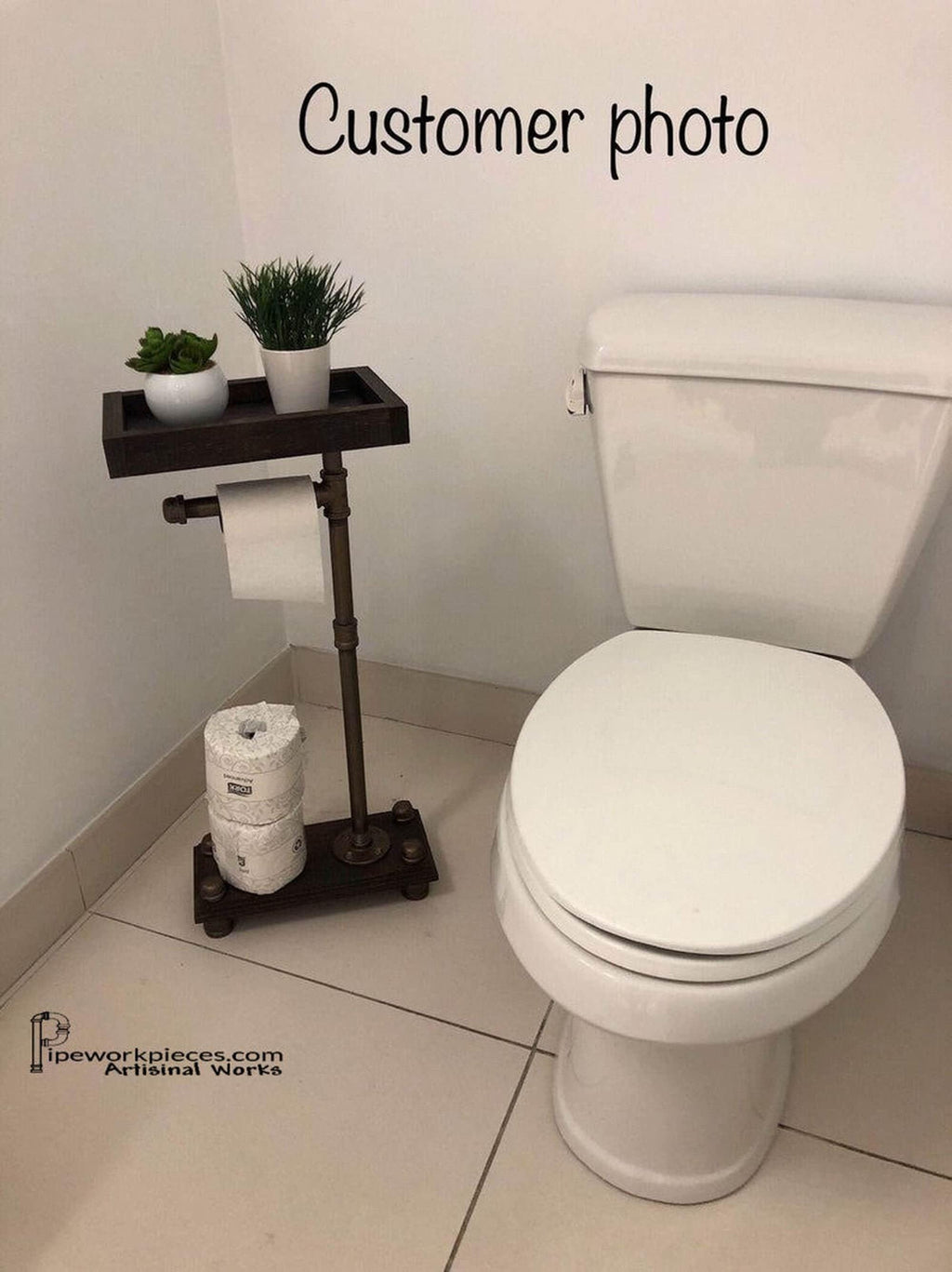 Industrial Toilet Paper Holder with Closed Storage Tray | 4 Roll Freestanding Organizer | Modern Home Bathroom Decor