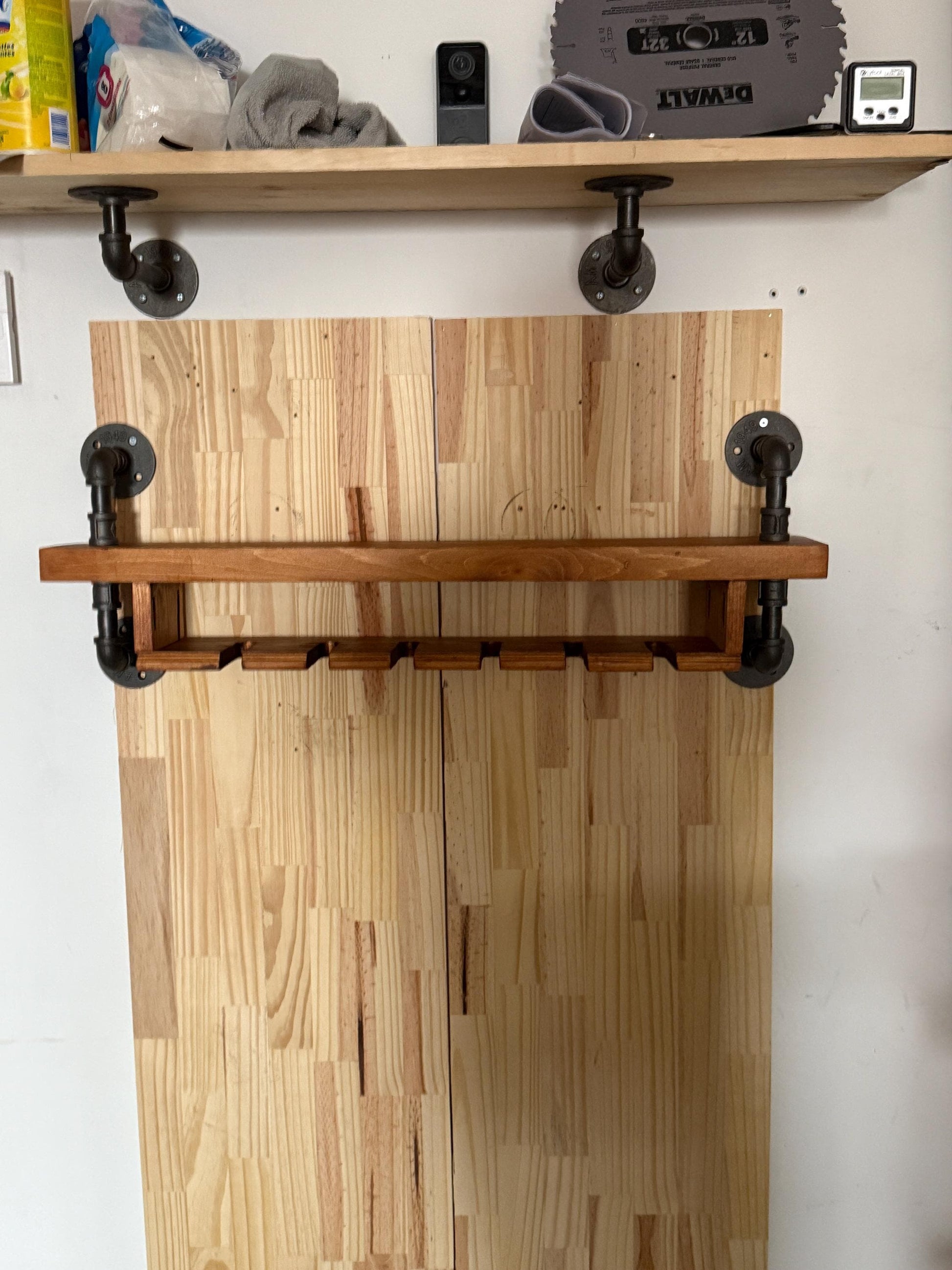Casier à vin suspendu de style industriel - Étagère de bar - Étagère de bar avec porte-verres - 6 versions de verre