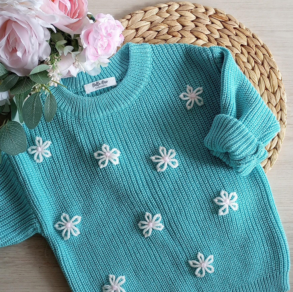 Hand Embroidered Daisy Sweater | Size 12-18m | Ready to ship