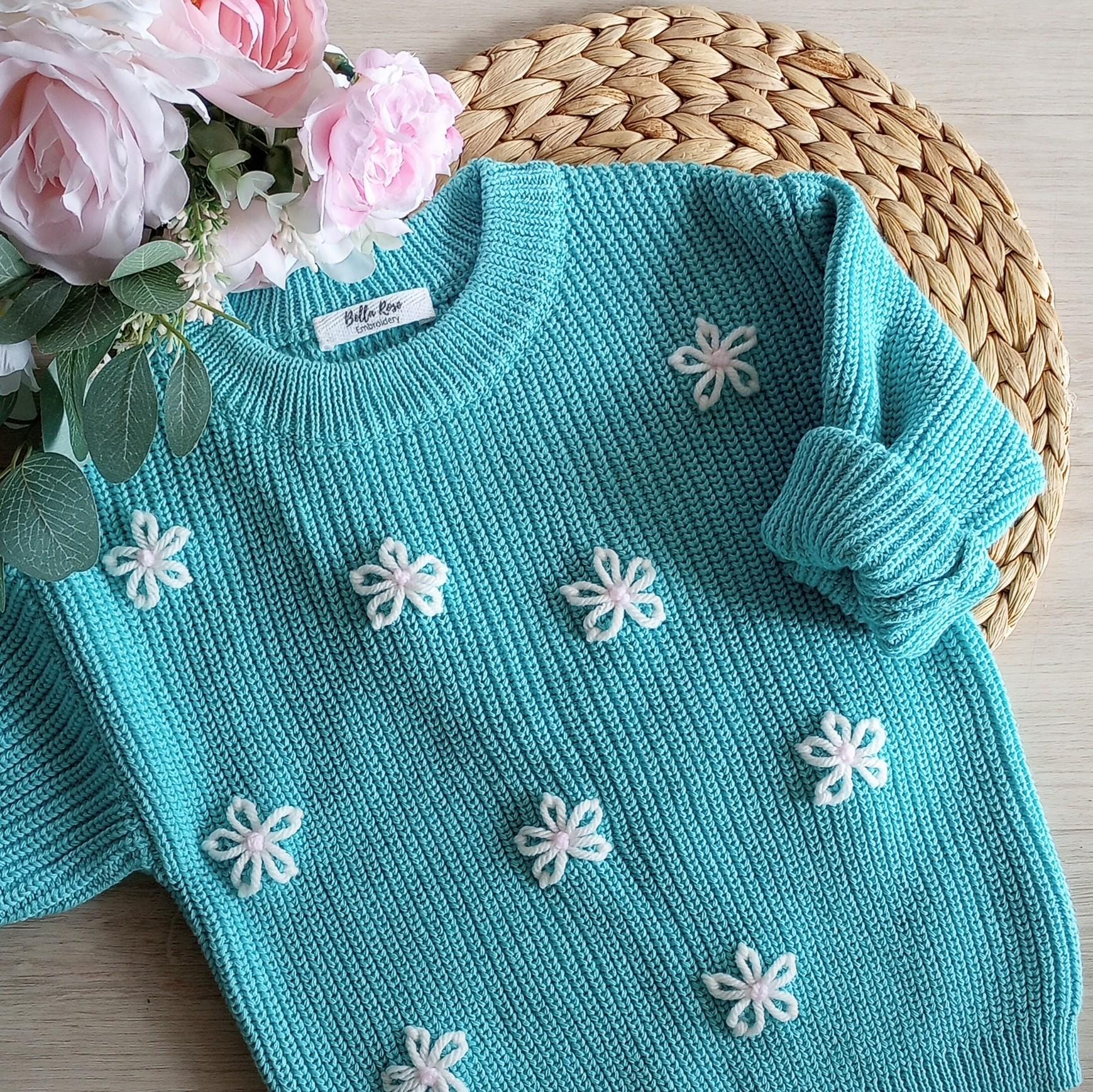 Hand Embroidered Daisy Sweater | Size 12-18m | Ready to ship