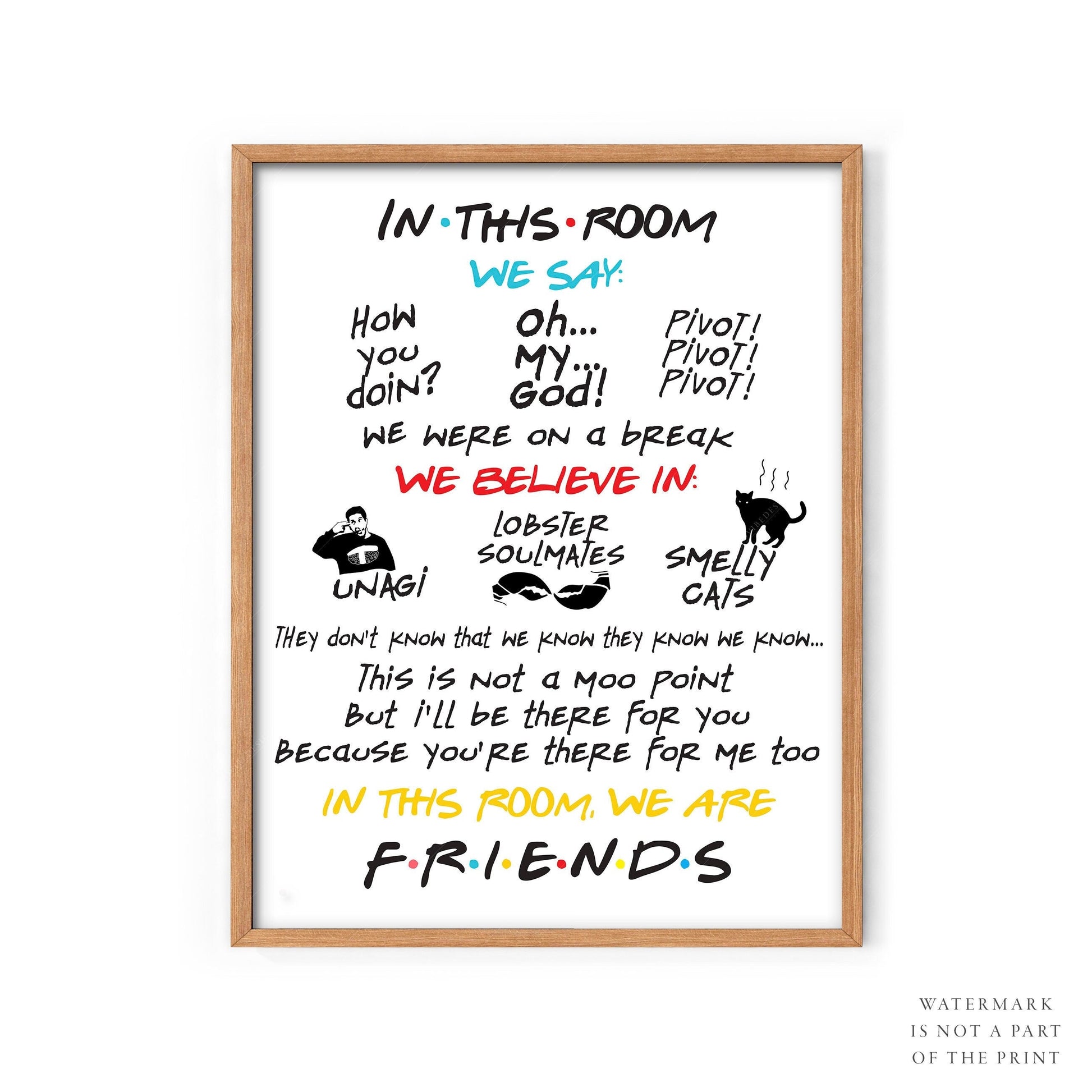 Friends TV Show Poster – In This Room Quotes Print – 90s Sitcom Wall Art