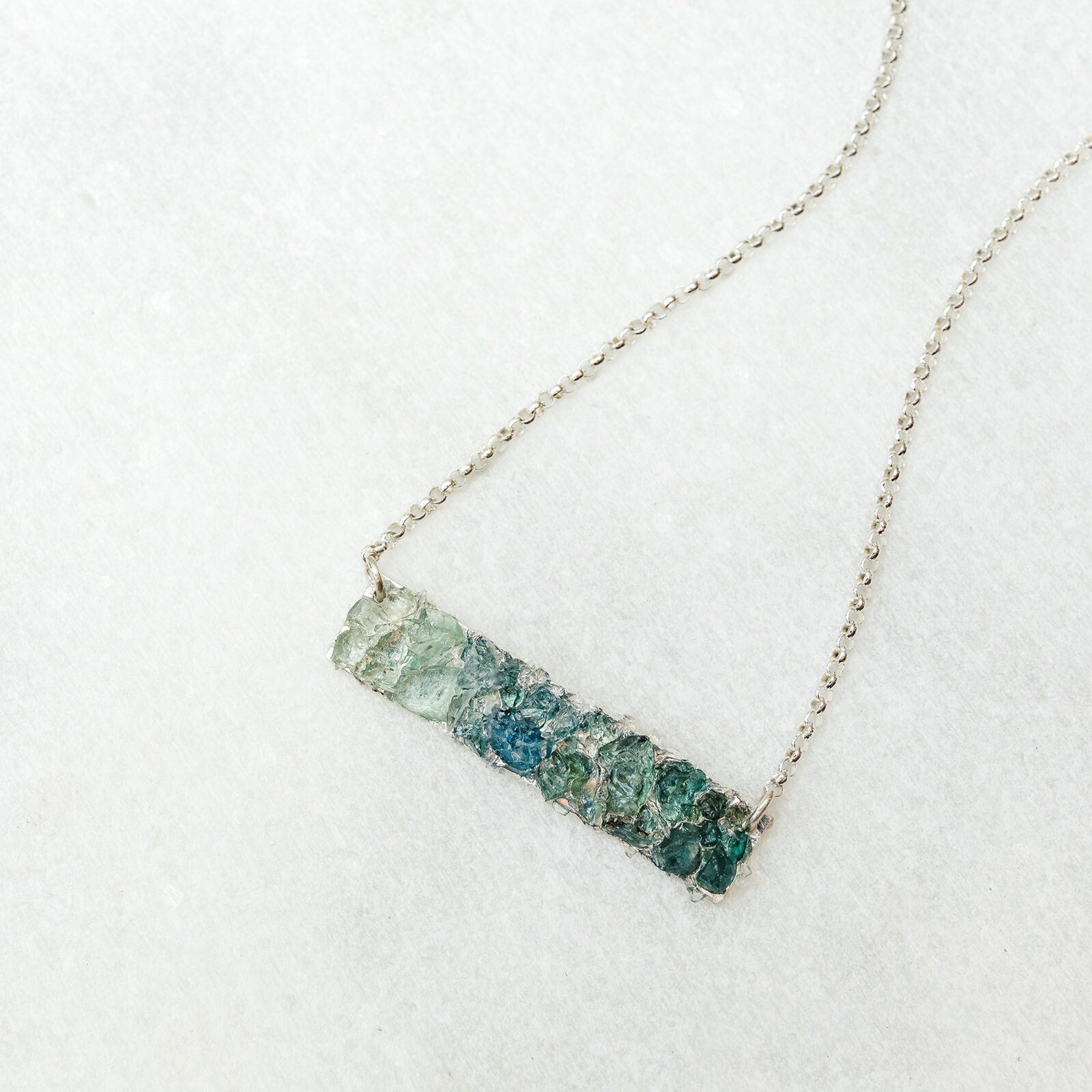 Sapphire, garnet, apatite horizontal bar necklace, Teal ombre gemstone necklace, color gradient birthstone necklace, gift for her