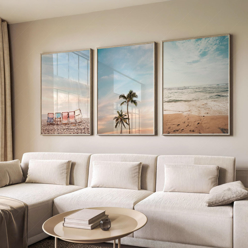 Beach Wall Art Set of 3 Prints – Coastal Ocean Photography Boho Decor