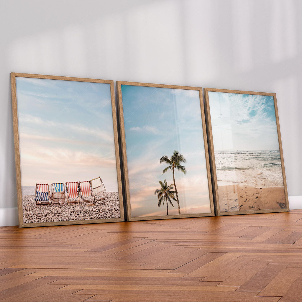 Beach Wall Art Set of 3 Prints – Coastal Ocean Photography Boho Decor