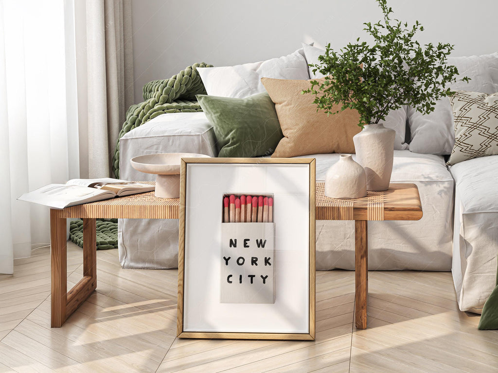 New York City Matchbox Print – Minimalist Retro Wall Art Poster