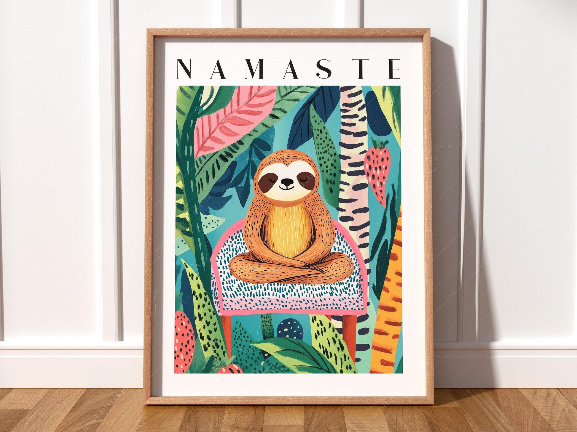 Namaste Sloth Art Print – Tropical Jungle Wall Art Dopamine Decor