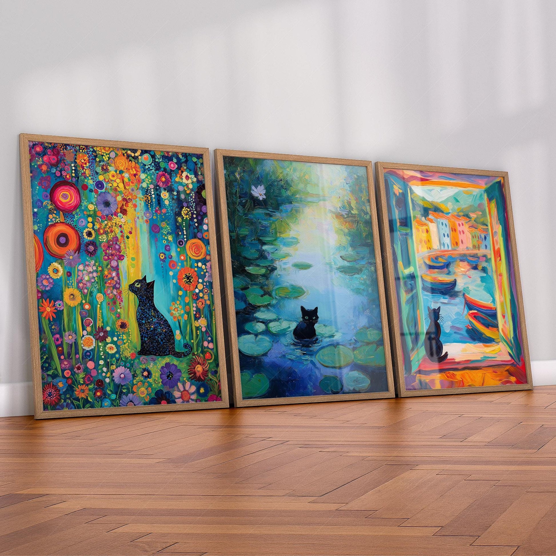Black Cat Art Print Set of 3 – Famous Paintings Inspired Wall Art Posters