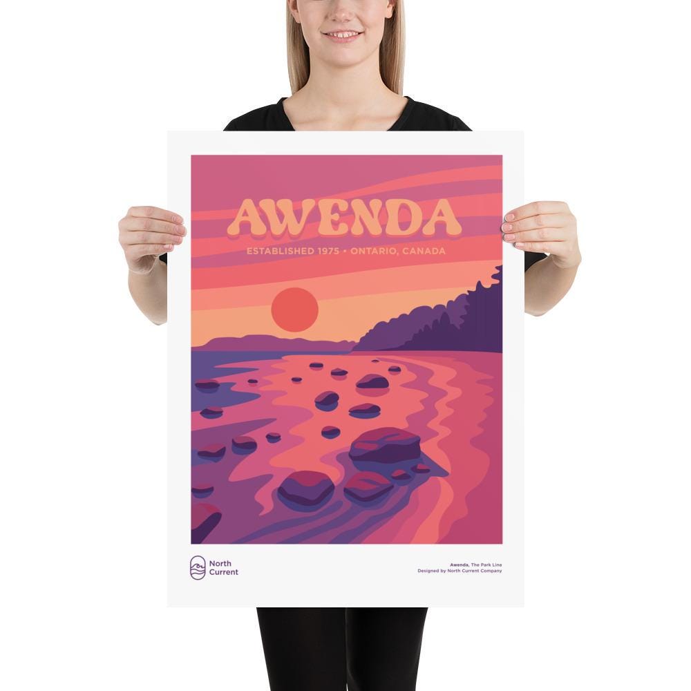 Awenda Retro Ontario Park Poster – Vintage-Style Travel Print, 1960s Midcentury Design | 12x16, 16x20, 18x24, 24x36 Wall Art