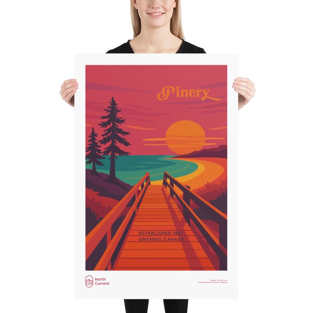 Pinery Retro Ontario Park Poster – Vintage-Style Travel Print, 1960s Midcentury Design | 12x16, 16x20, 18x24, 24x36 Wall Art
