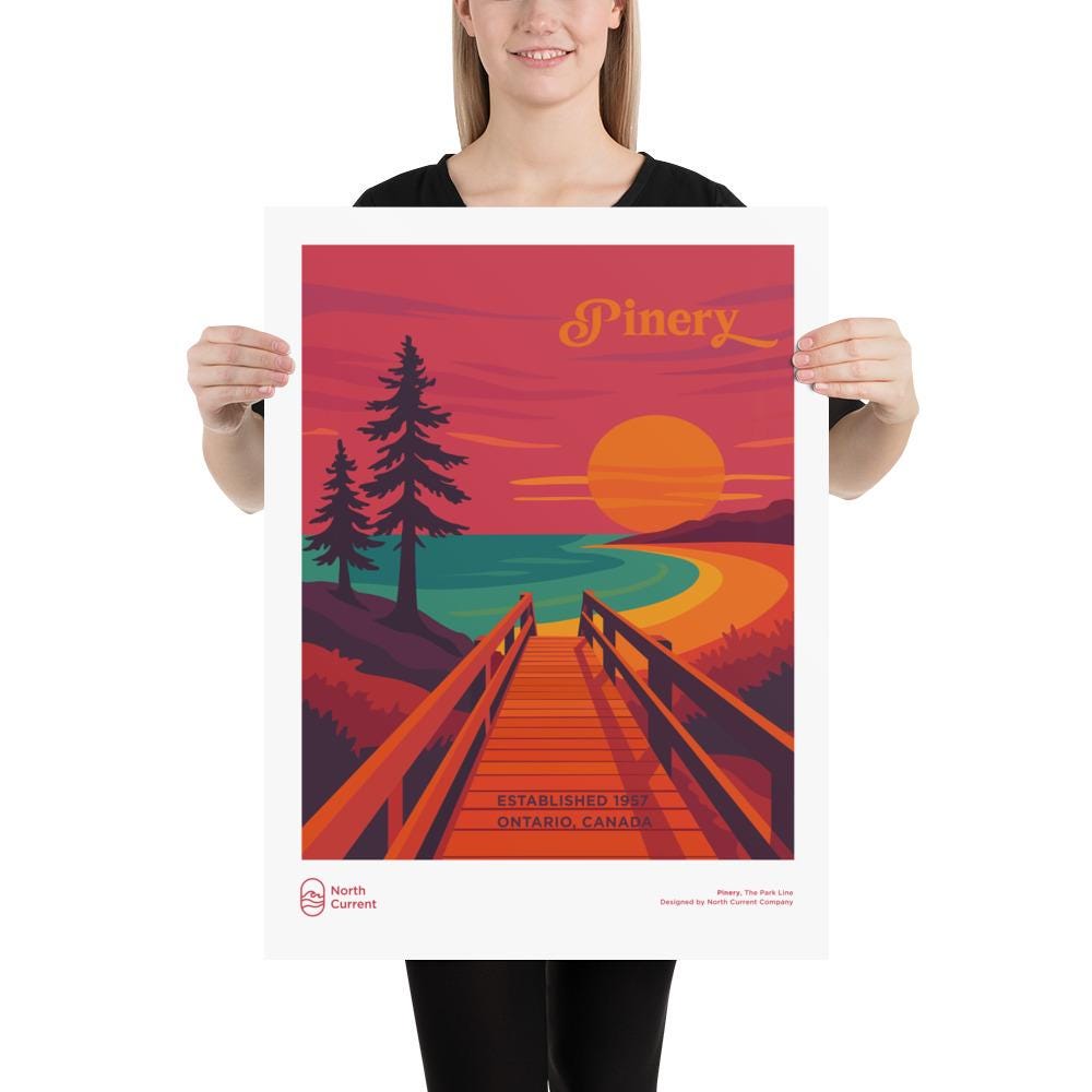 Pinery Retro Ontario Park Poster – Vintage-Style Travel Print, 1960s Midcentury Design | 12x16, 16x20, 18x24, 24x36 Wall Art