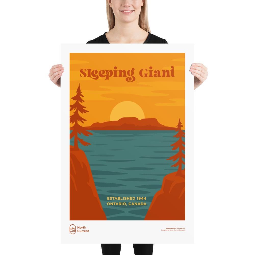 Sleeping Giant Retro Ontario Park Poster – Vintage-Style Travel Print, 1960s Midcentury Design | 12x16, 16x20, 18x24, 24x36 Wall Art
