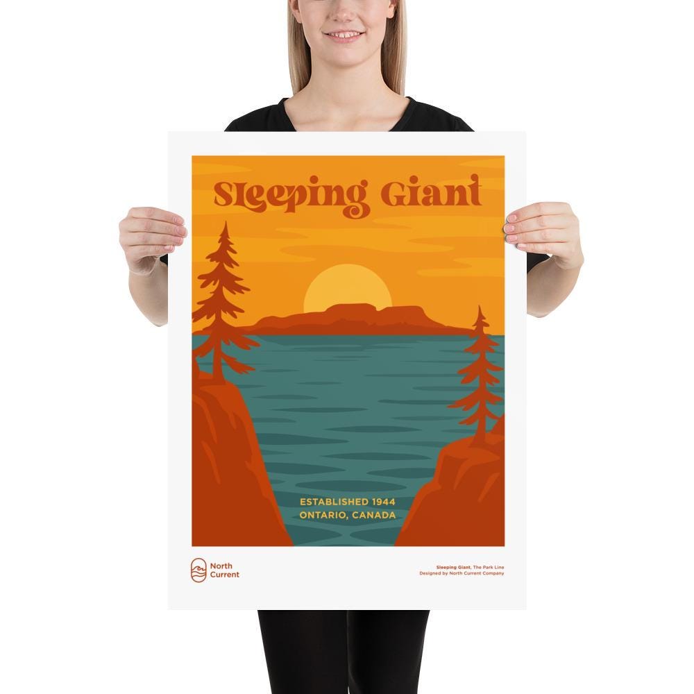 Sleeping Giant Retro Ontario Park Poster – Vintage-Style Travel Print, 1960s Midcentury Design | 12x16, 16x20, 18x24, 24x36 Wall Art
