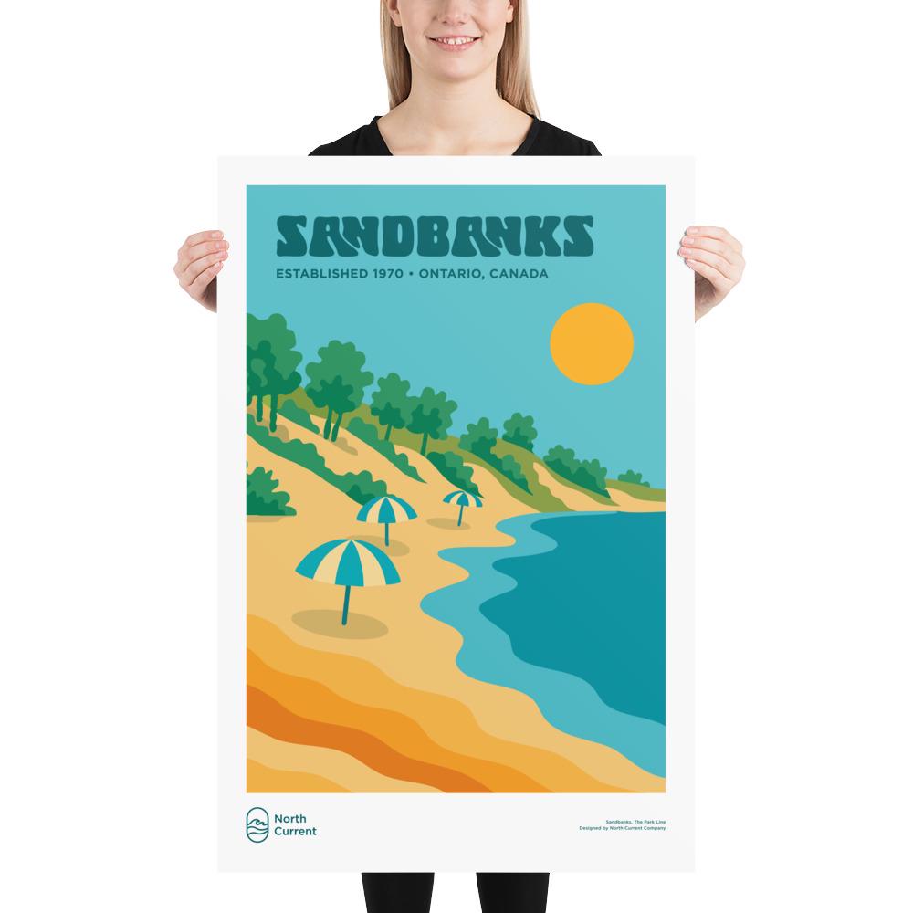 Sandbanks Retro Ontario Park Poster – Vintage-Style Travel Print, 1960s Midcentury Design | 12x16, 16x20, 18x24, 24x36 Wall Art