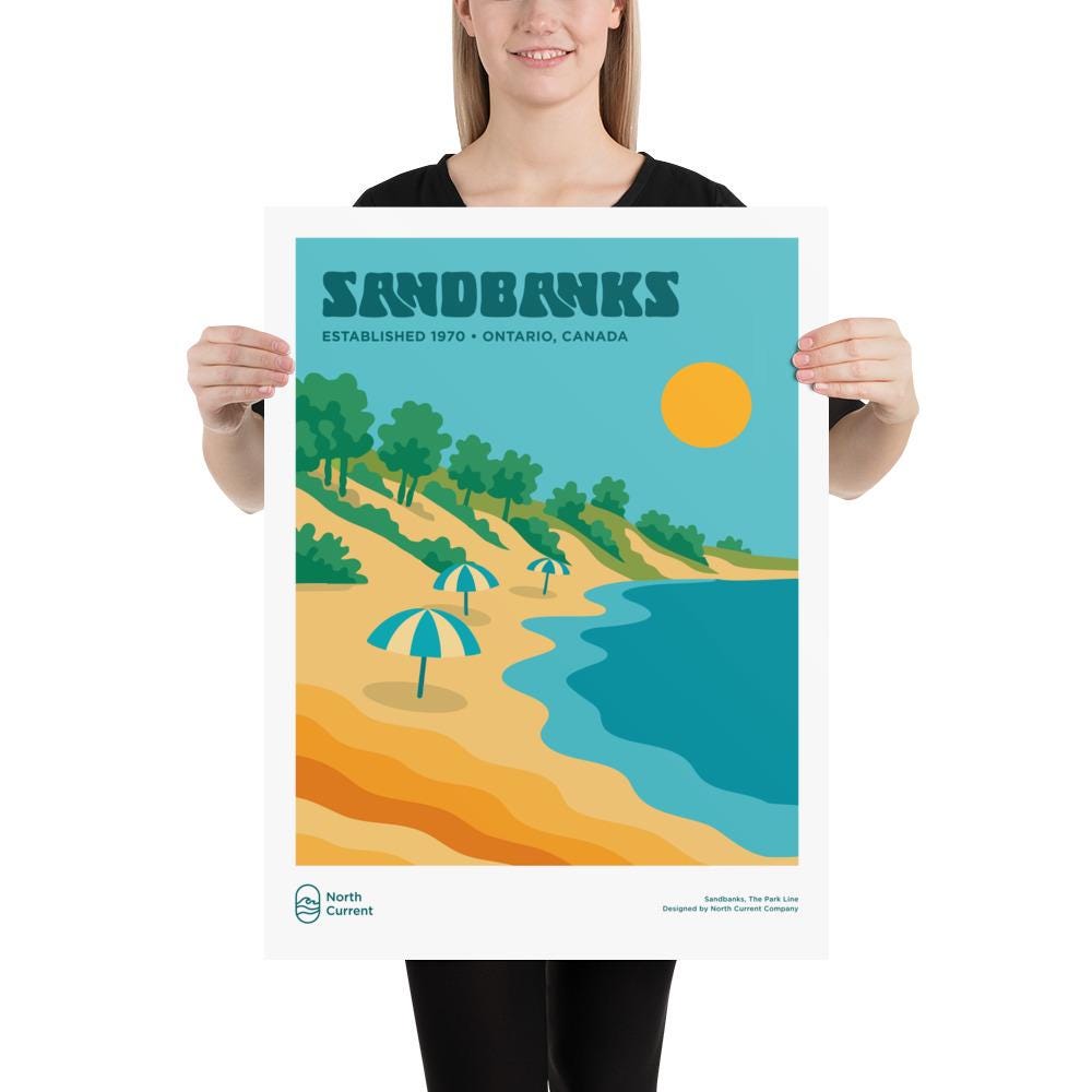 Sandbanks Retro Ontario Park Poster – Vintage-Style Travel Print, 1960s Midcentury Design | 12x16, 16x20, 18x24, 24x36 Wall Art