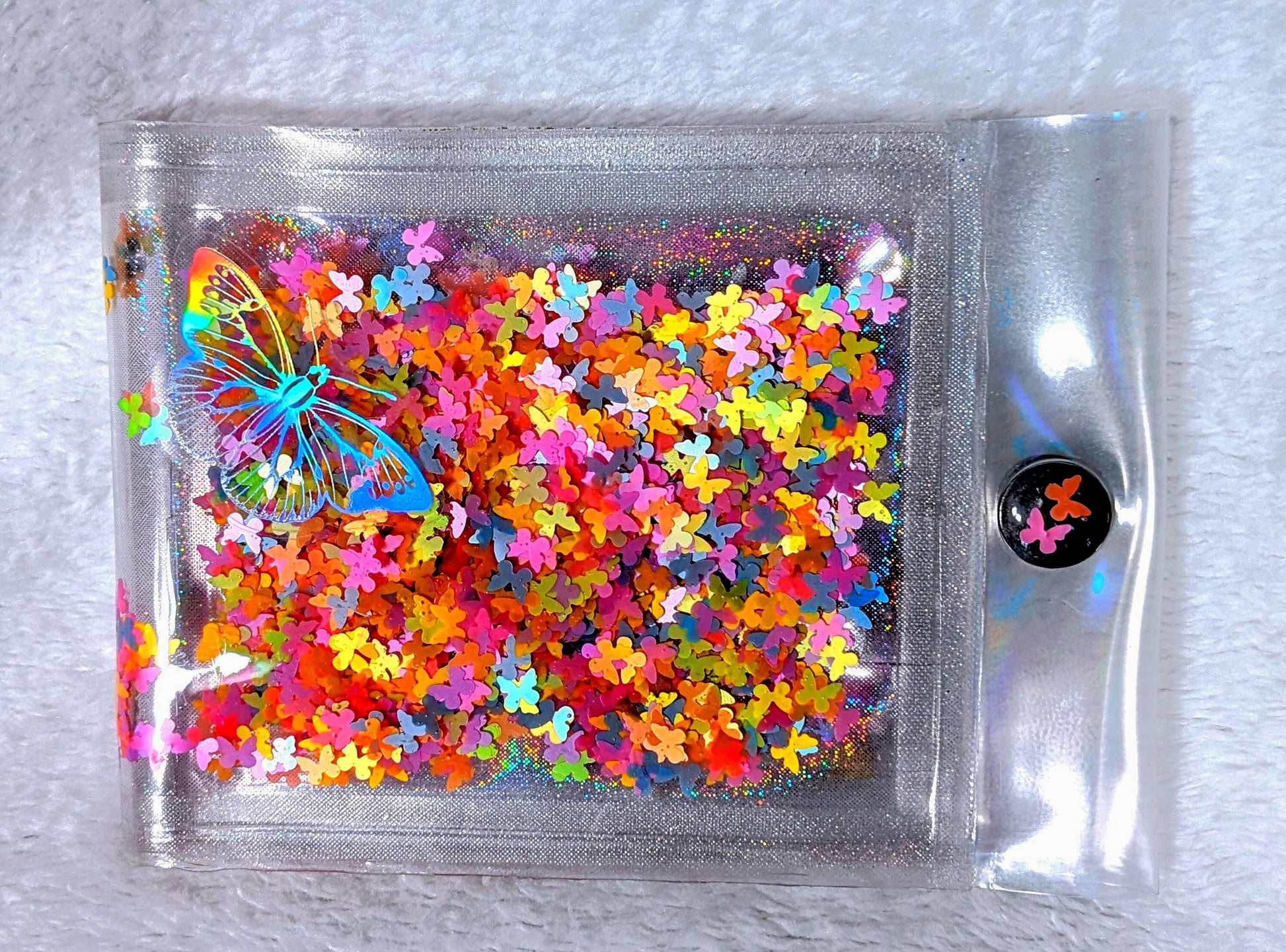 SALE! Liquid Glitter Jelly Wallet with Confetti Multicolor Neon Butterflies Shimmer & Iridescent Holographic Laser Holograms. Fluorescent !