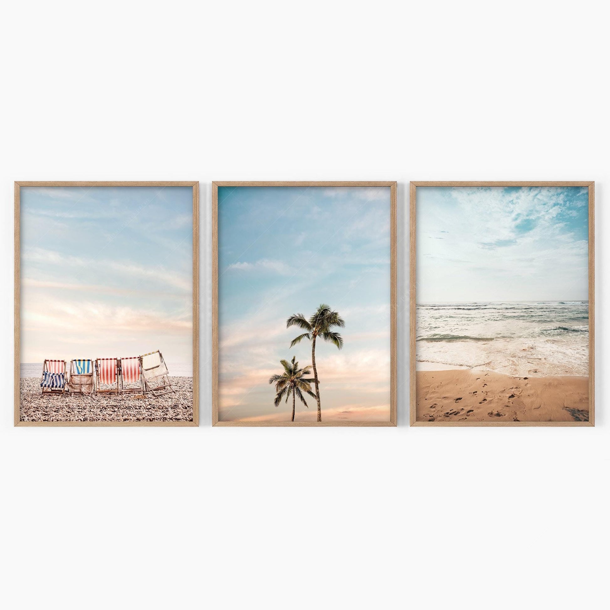 Beach Wall Art Set of 3 Prints – Coastal Ocean Photography Boho Decor