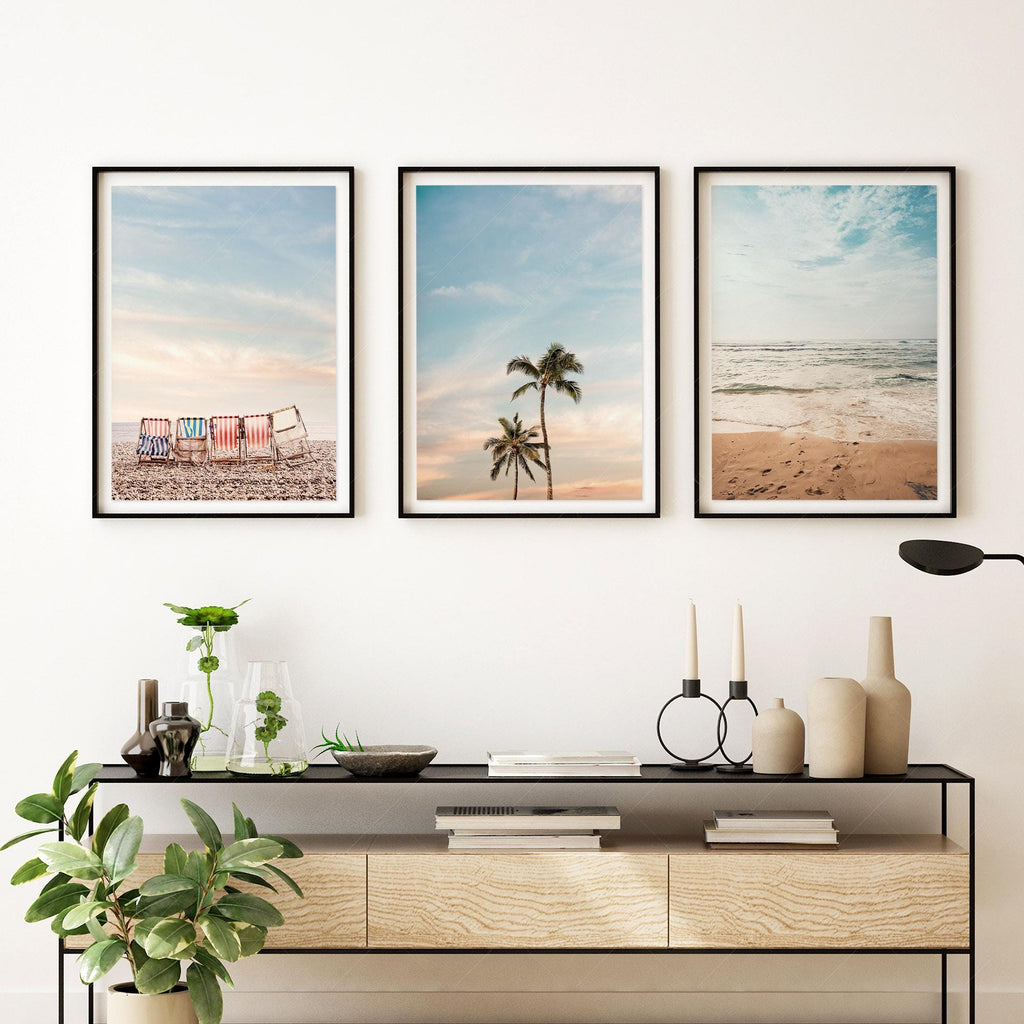 Beach Wall Art Set of 3 Prints – Coastal Ocean Photography Boho Decor
