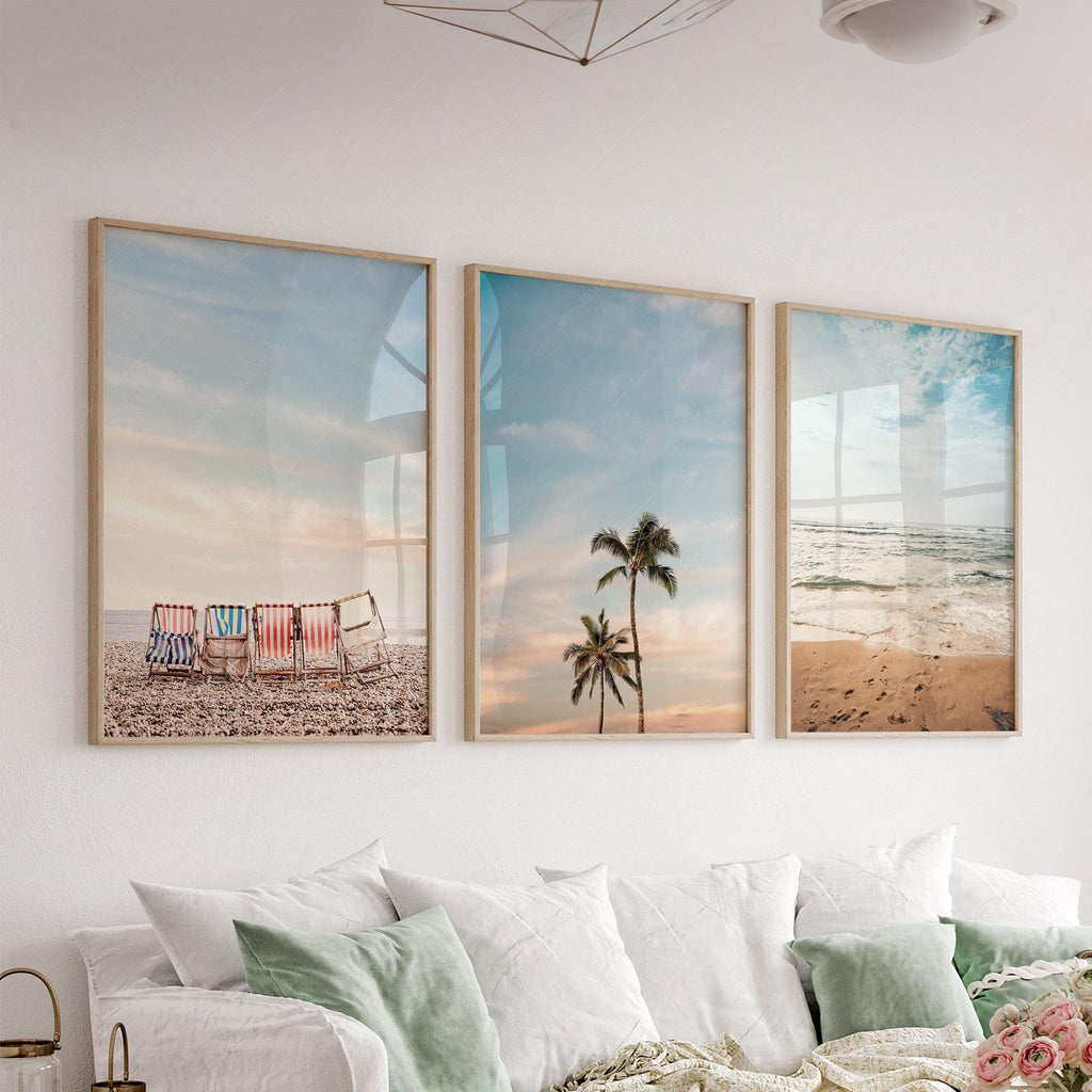 Beach Wall Art Set of 3 Prints – Coastal Ocean Photography Boho Decor