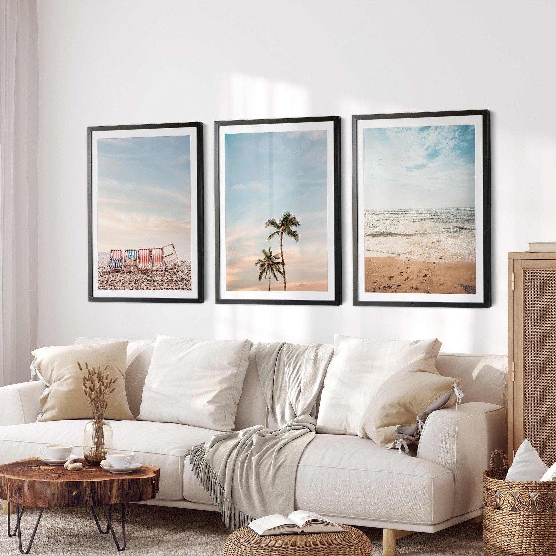 Beach Wall Art Set of 3 Prints – Coastal Ocean Photography Boho Decor