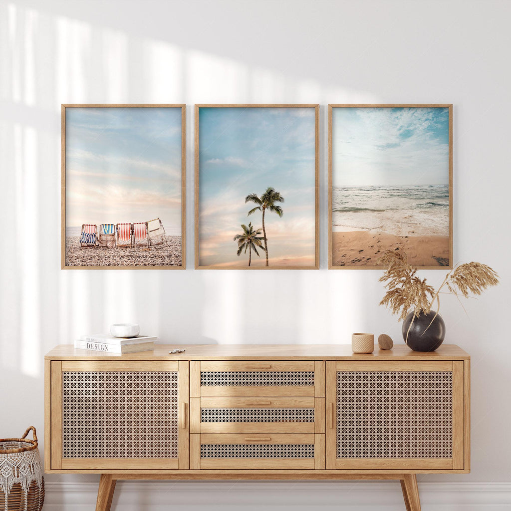 Beach Wall Art Set of 3 Prints – Coastal Ocean Photography Boho Decor