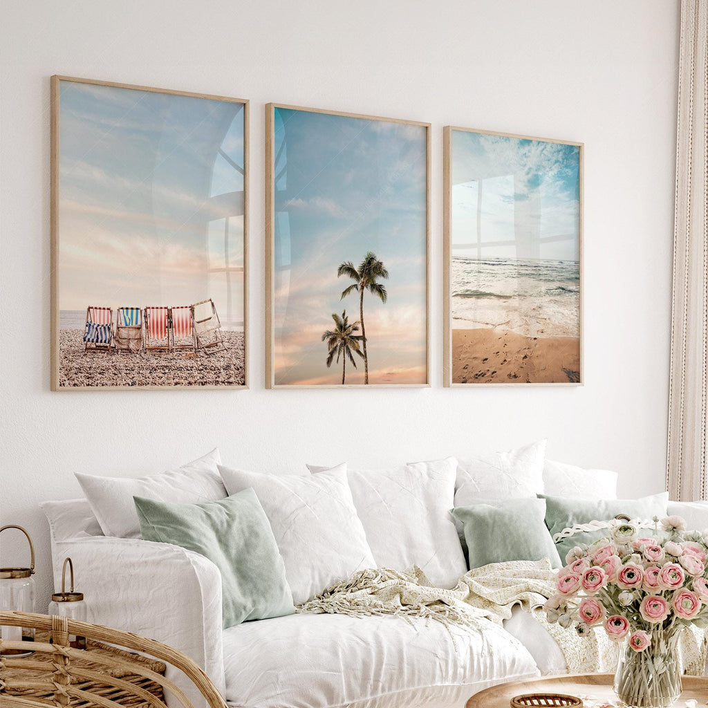 Beach Wall Art Set of 3 Prints – Coastal Ocean Photography Boho Decor