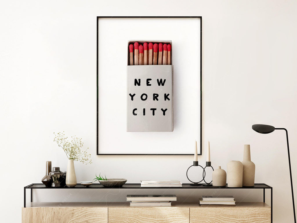 New York City Matchbox Print – Minimalist Retro Wall Art Poster