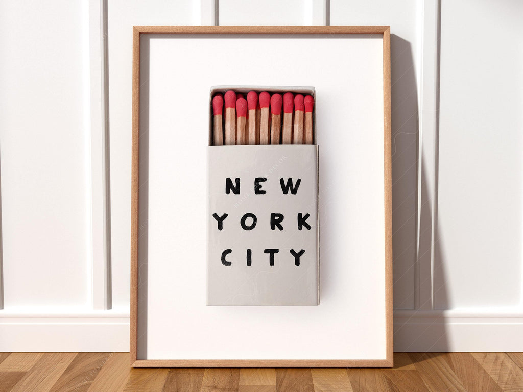 New York City Matchbox Print – Minimalist Retro Wall Art Poster