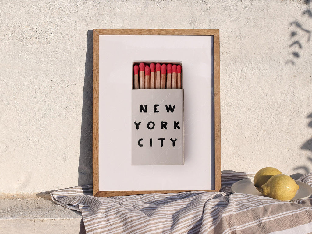 New York City Matchbox Print – Minimalist Retro Wall Art Poster