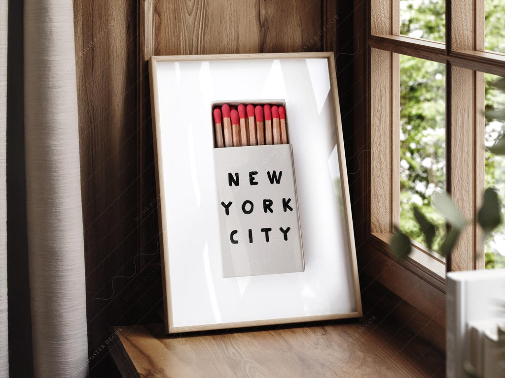 New York City Matchbox Print – Minimalist Retro Wall Art Poster