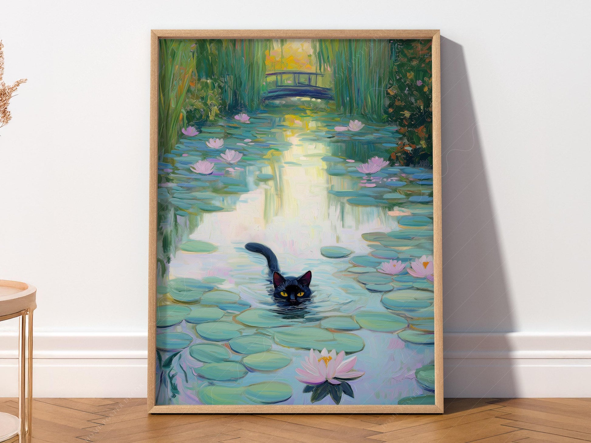 Monet Water Lilies Black Cat Print – Funny Cat Lover Wall Art Poster
