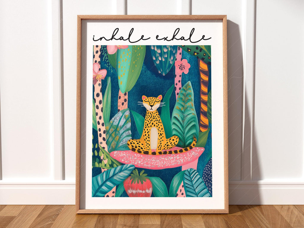 Inhale Exhale Cheetah Art Print – Maximalist Jungle Zen Wall Decor