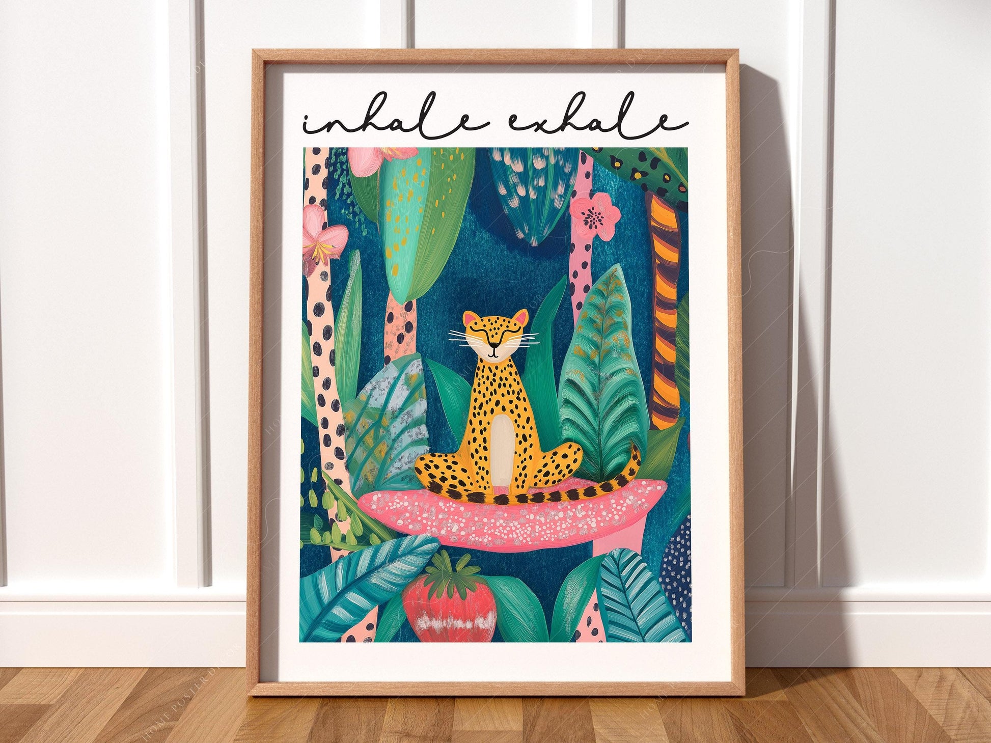 Inhale Exhale Cheetah Art Print – Maximalist Jungle Zen Wall Decor