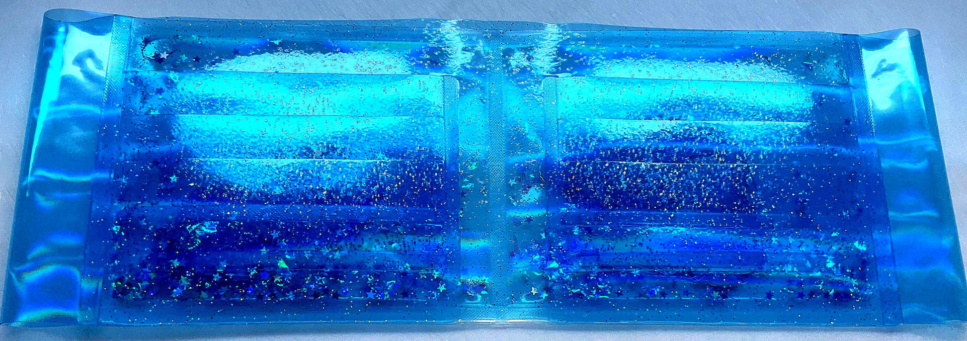 Liquid Glitter Mermaid Wallet. Oceanic Sensory Accessory. Holographic Siren Jellyfish + Pink Seahorses Float with Star Shimmer in Real Waves