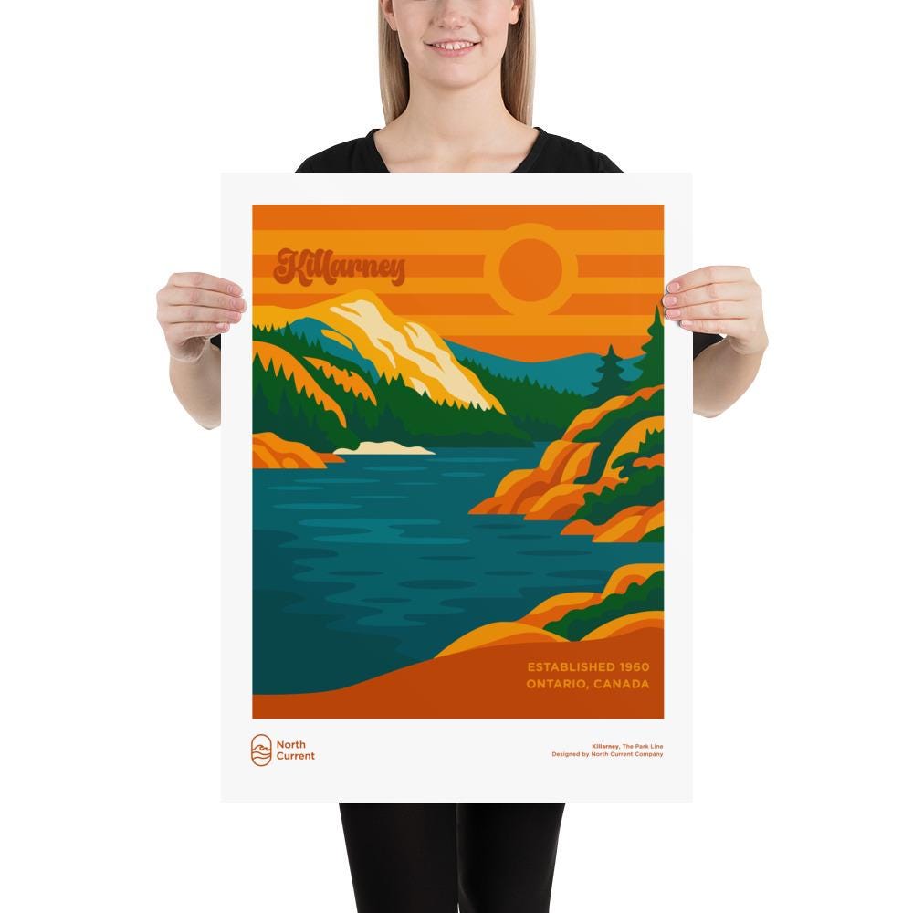Killarney Retro Ontario Park Poster – Vintage-Style Travel Print, 1960s Midcentury Design | 12x16, 16x20, 18x24, 24x36 Wall Art