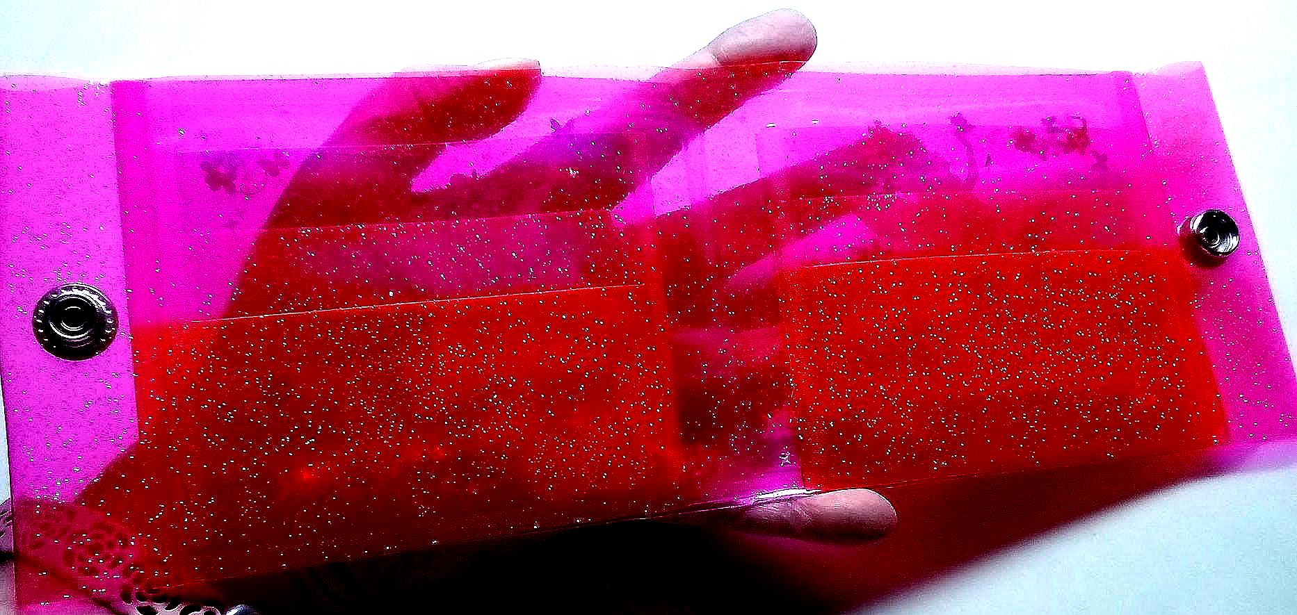 Liquid Glitter Jelly Elf Wallet. Multicolor Flower Elves Fairies & Neon Butterfly Shimmer in Holographic Hot Pink. Sensory + One-of-a-kind
