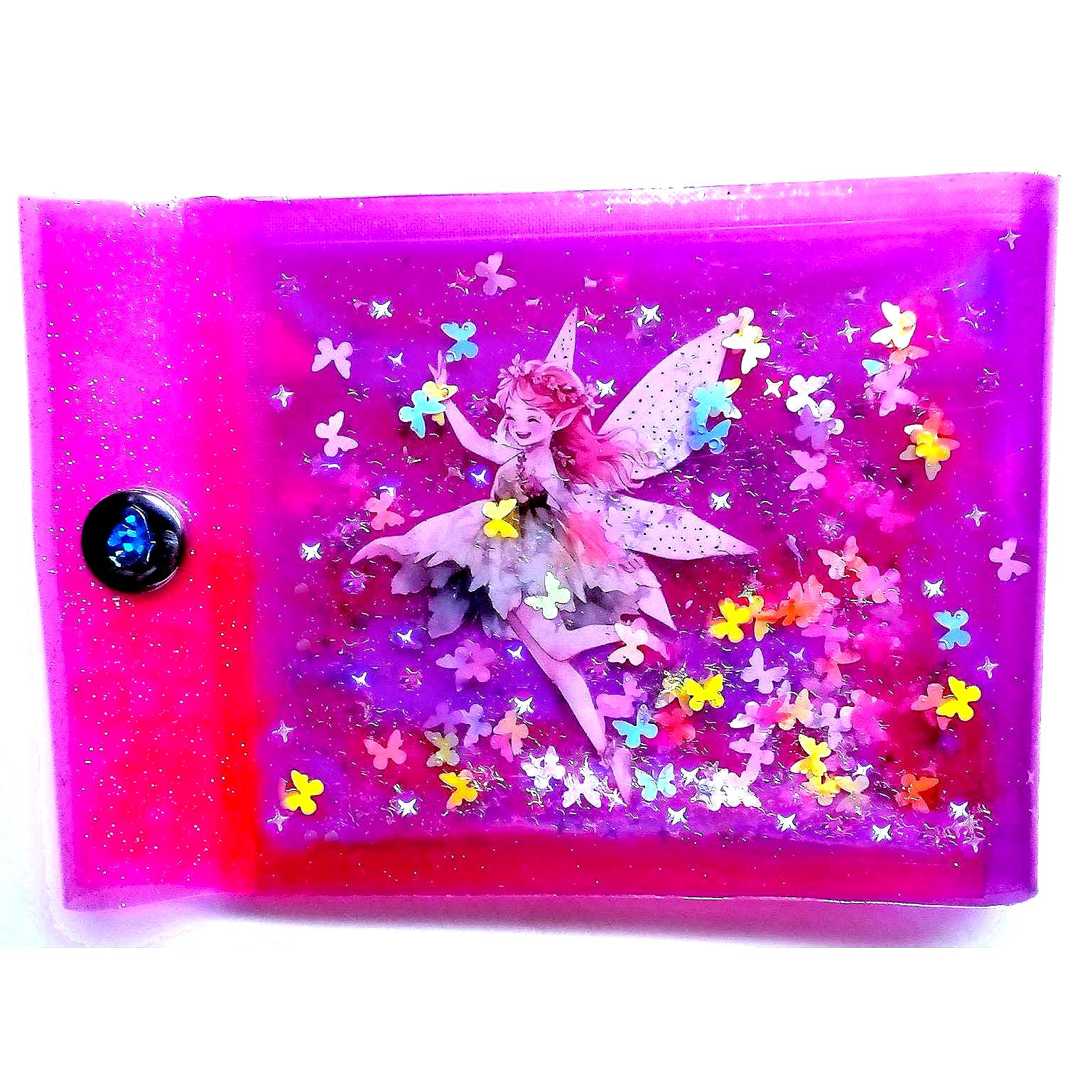 Liquid Glitter Jelly Elf Wallet. Multicolor Flower Elves Fairies & Neon Butterfly Shimmer in Holographic Hot Pink. Sensory + One-of-a-kind