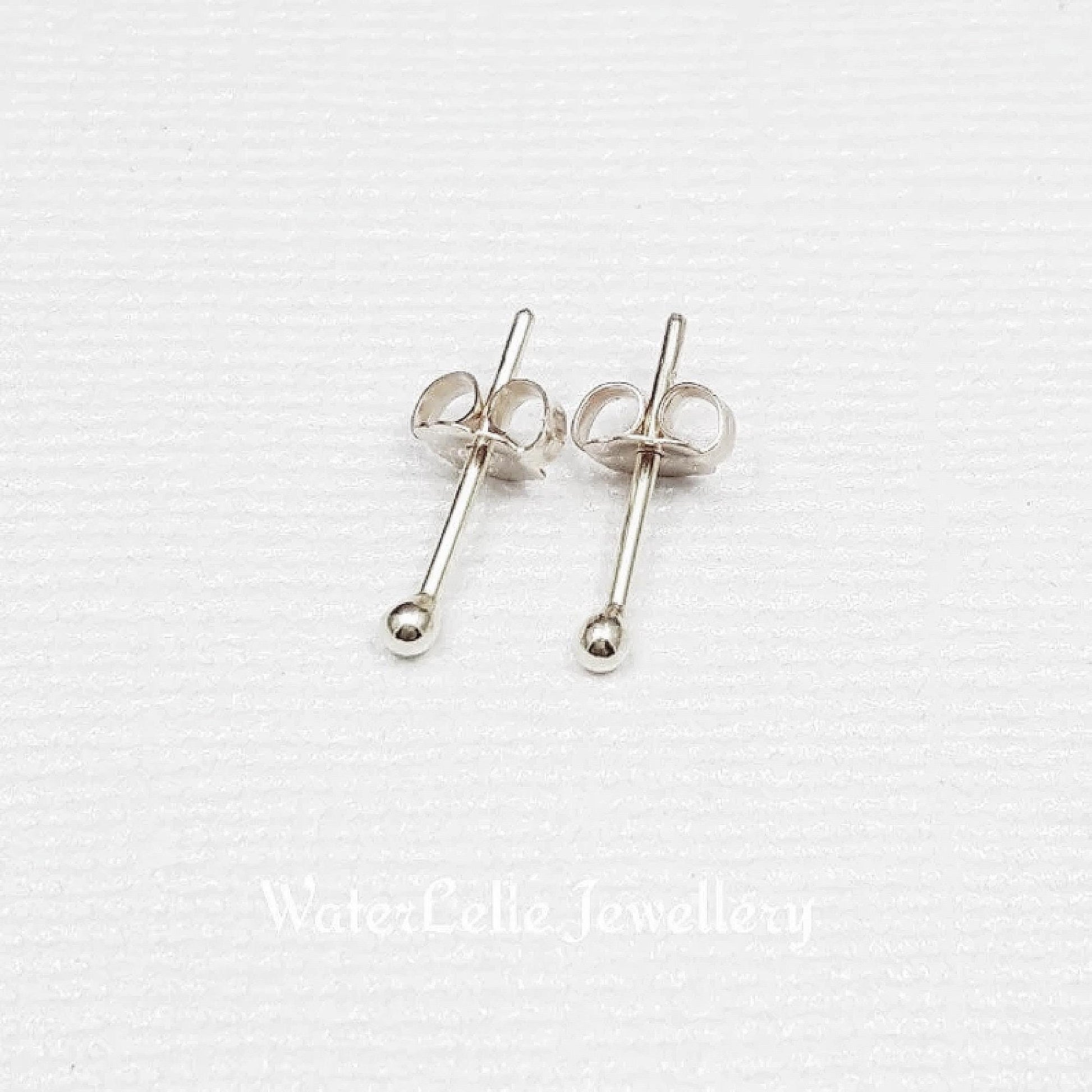 14K Solid Gold Tiny Ball Stud Earrings: 2mm Rose Gold, 21 Gauge