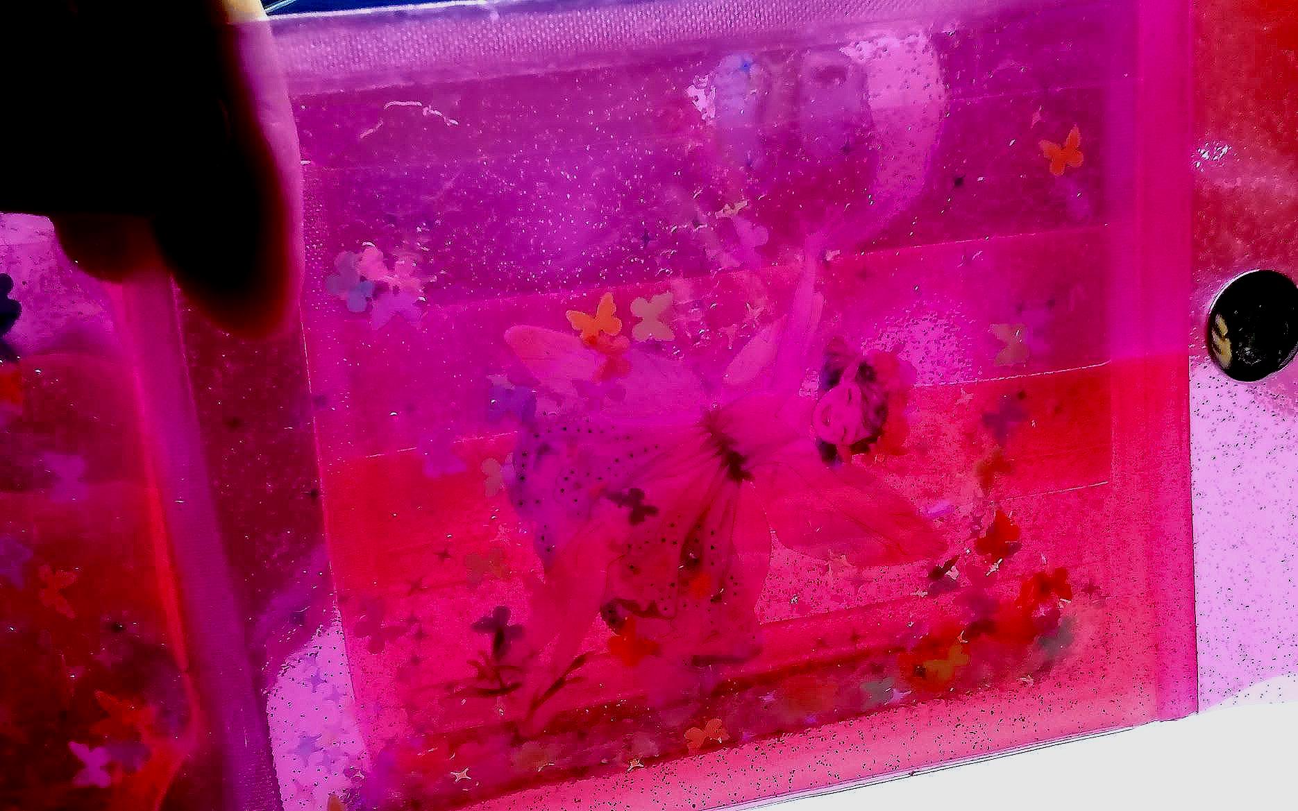 Liquid Glitter Jelly Elf Wallet. Multicolor Flower Elves Fairies & Neon Butterfly Shimmer in Holographic Hot Pink. Sensory + One-of-a-kind