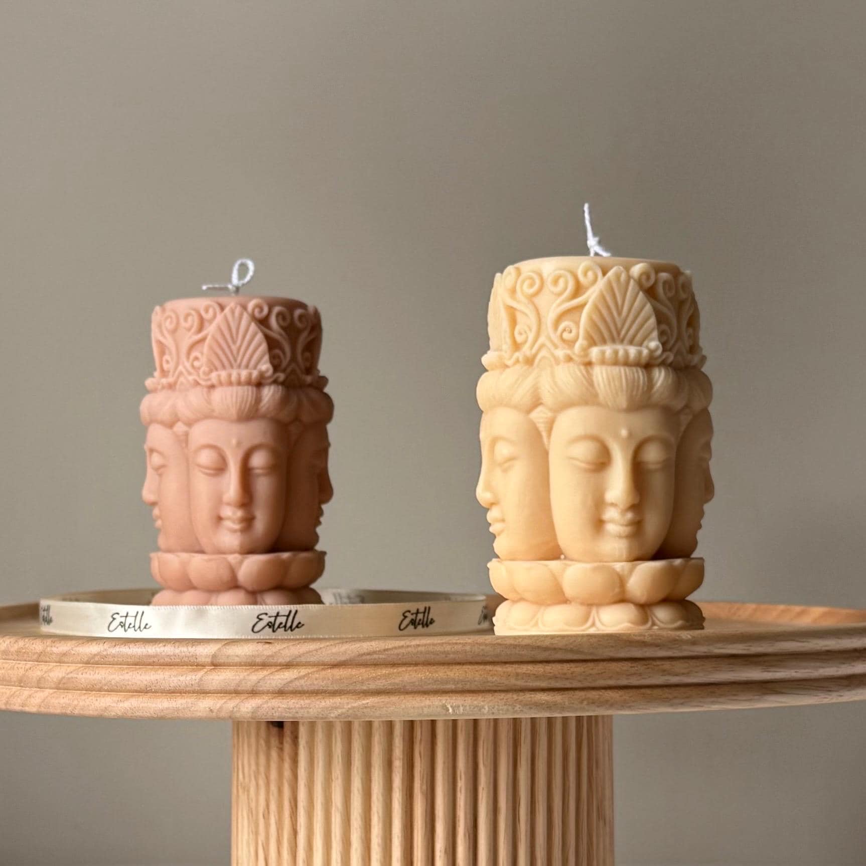 Buddha Face Soy Pillar Candle: Handmade Home Decor