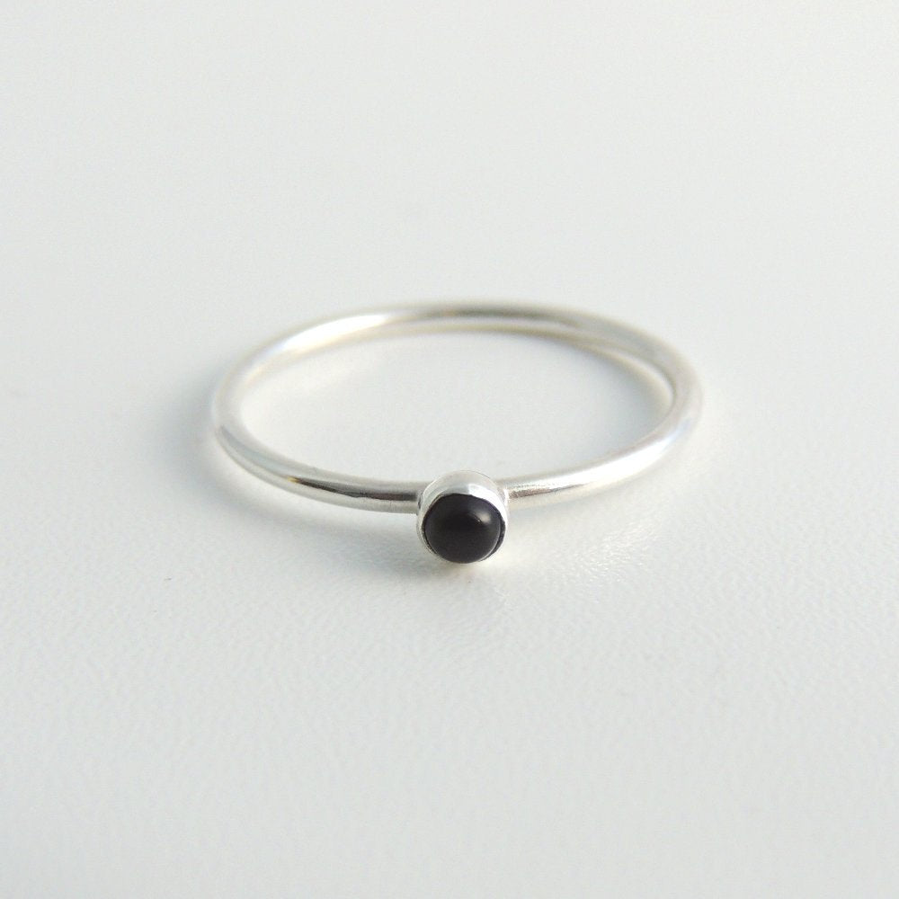 3mm Black Onyx Ring Sterling Silver Stacking Ring Small Black Stone Ring