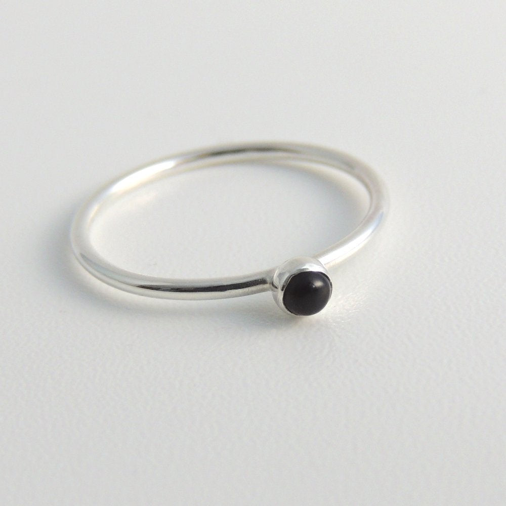 3mm Black Onyx Ring Sterling Silver Stacking Ring Small Black Stone Ring